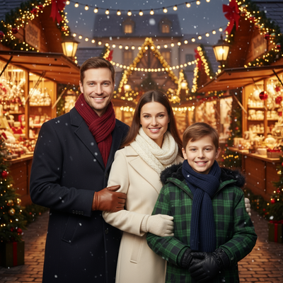 Christmas Market evening - family of 3