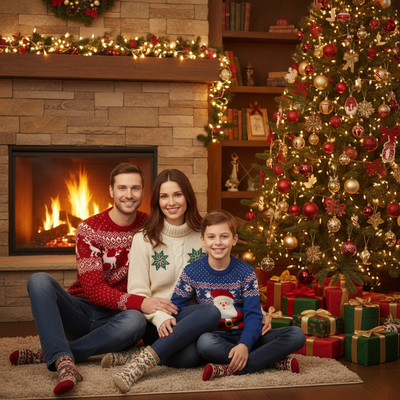 Christmas Tree Fireplace - Family of 3