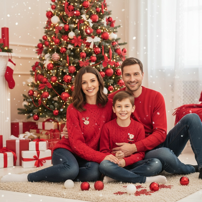 Classic Red Knit Christmas Morning