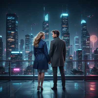 Neon Night – Rooftop Cityscape Perspective