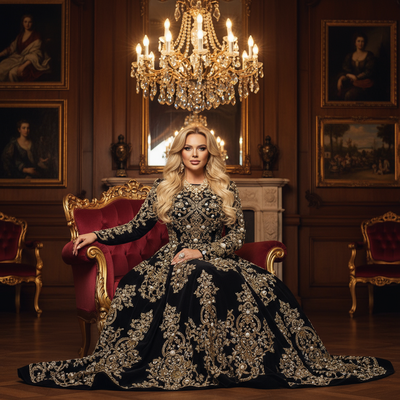 Opulent Noir – Couture with Pearls & Chains