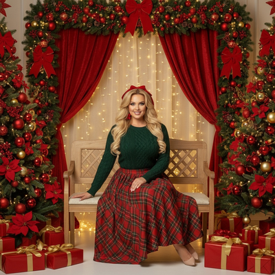 Warm Plaid Family Bench Portrait